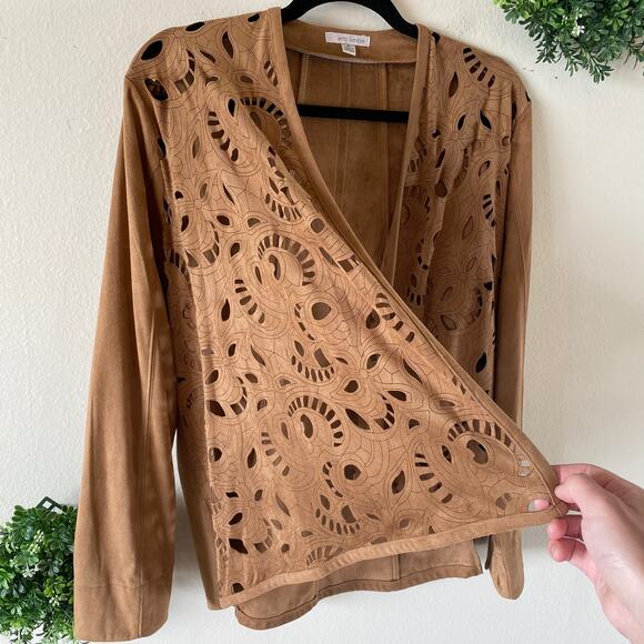 Erin London brown cutout faux suede open jacket - Picture 1 of 10